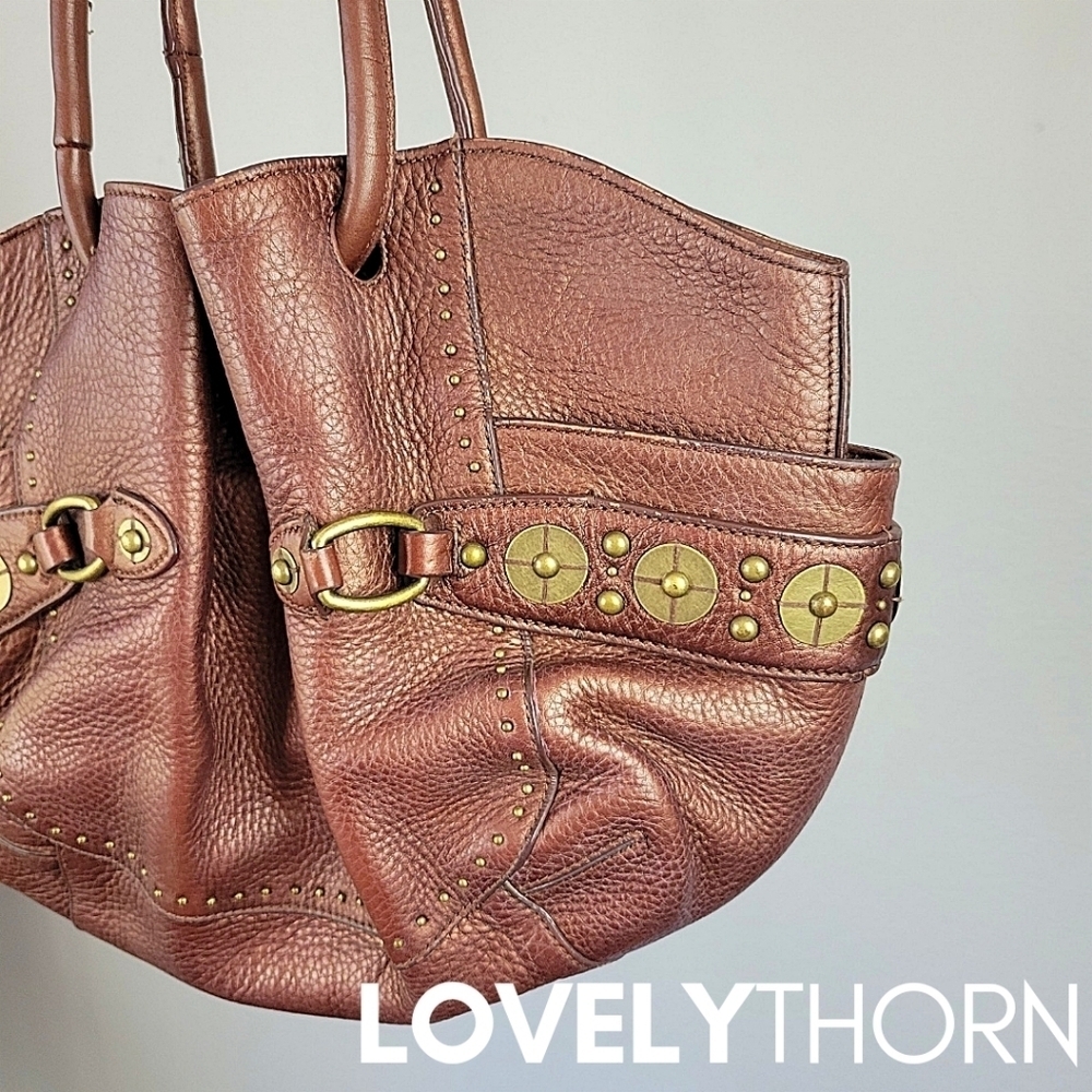 COLE HAAN // ltd ed buttery brown leather village paillette hobo bucket bag - Picture 10 of 16